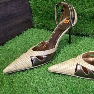 Reptile Print Beige + Bronze Pumps